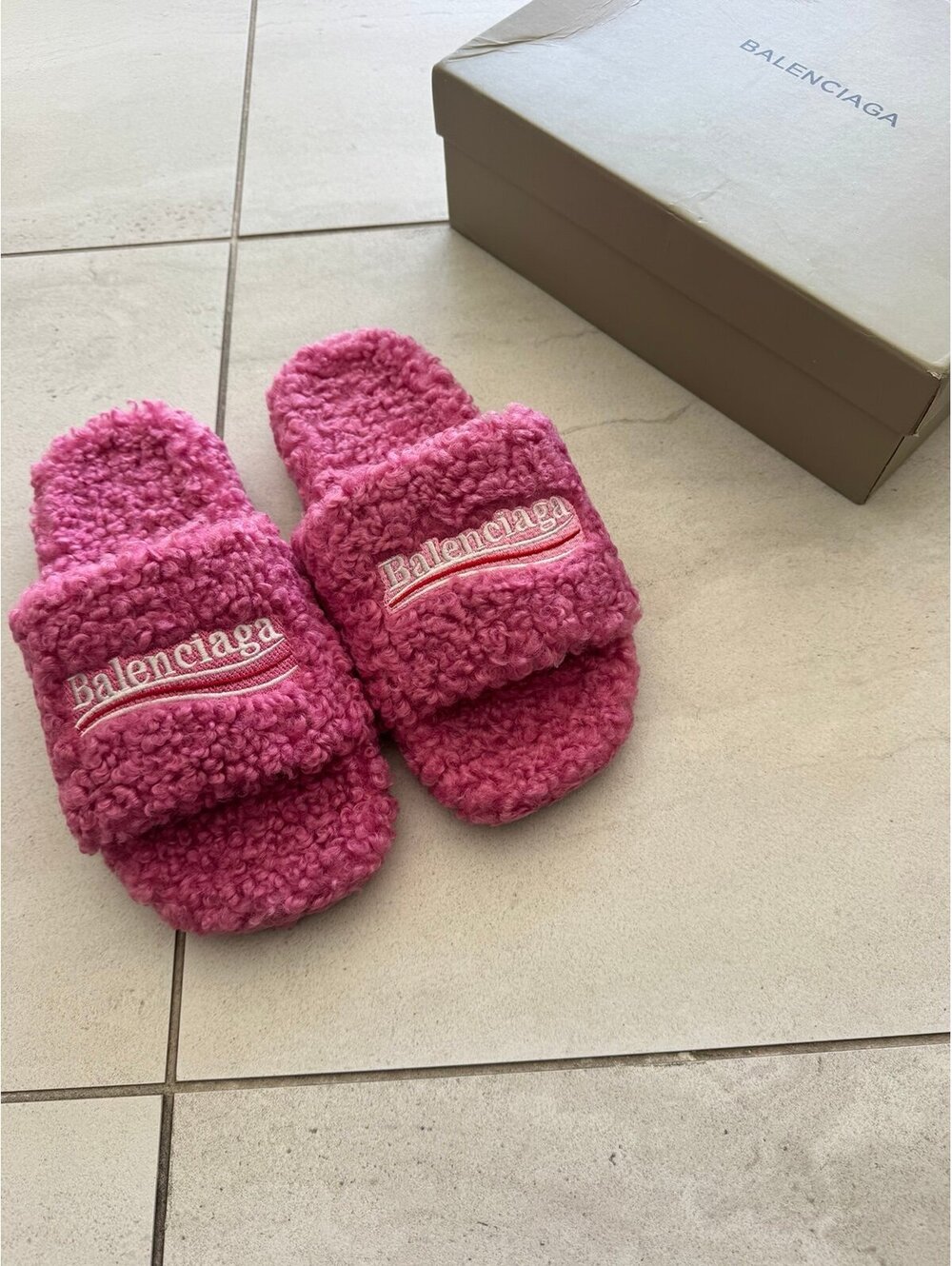 Balenciaga Pink Fuzzy Slides